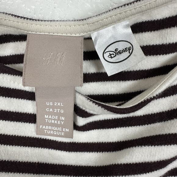 H&M Disney Top Women 2XL Brown White Stripe Velvet Mickey Classic Minimalist - Picture 8 of 11
